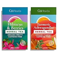 Hibiscus Berries Herbal Tea & Turmeric Ashwagandha Superfood Herbal Tea Set - Natural Loose Leaf Tea with No Artificial Ingredients - Brew As Hot Or Iced Tea