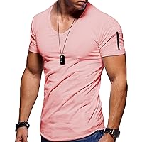 Men Short Sleeve Athletic Shirts Muscle Slim Fit Cotton V Neck Pullover Tops Lightweight Stretch Workout T-Shirt