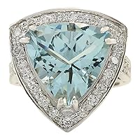8.48 Carat Natural Blue Aquamarine and Diamond (F-G Color, VS1-VS2 Clarity) 14K White Gold Luxury Cocktail Ring for Women Exclusively Handcrafted in USA
