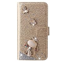 XYX Wallet Case for Samsung Galaxy S24 Plus 5G 6.7 inch, Bling Glitter Fox Butterfly Diamond Luxury Flip Card Slot Girl Women Phone Protection Cover, Gold