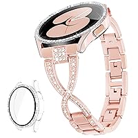 G-ficu Galaxy Watch 4 Strap 20mm X Shape Compatible with Samsung Galaxy Watch 4 Band 40mm 44mm, Women Bling Diamond Luxury Metal Band for Watch 4 Classic 42mm 46mm/Watch 3 41mm/Active 2