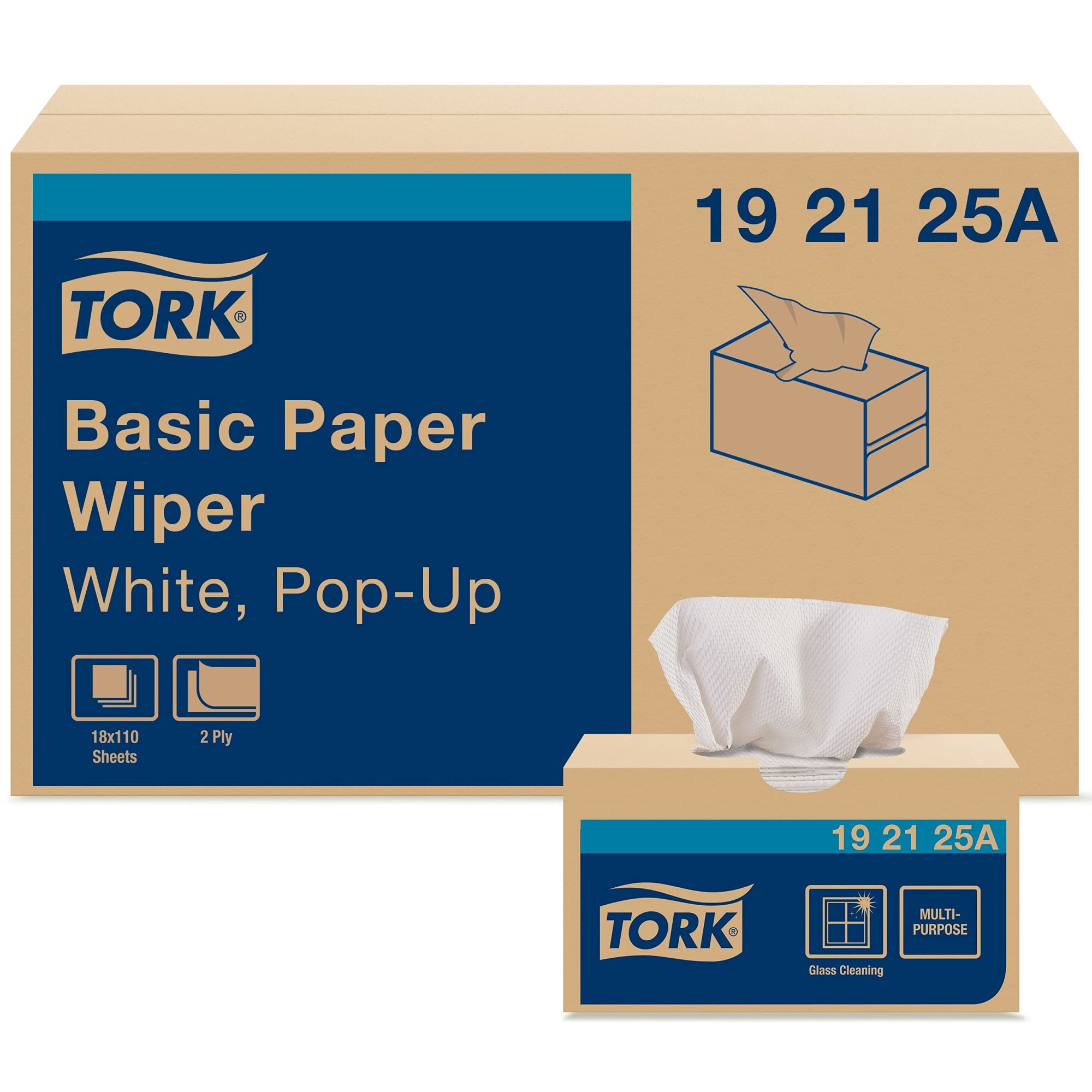 Tork Basic Paper Wiper White, Pop-up Box, 18 x 110 Sheets, 192125A