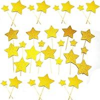 Twinkle Twinkle Little Star Cupcake Toppers Glitter Mini Birthday Cake Snack Decorations Picks Suppliers Party Accessories for Wedding Baby Shower 40PC (Gold)
