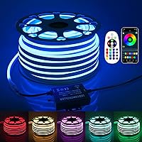 45M RGB Neon Rope Light Outdoor 150ft Smart LED Neon Strip Light Waterpfoof Multicolor LED Neon Flex Lights AC 110V~130V Music Sync Color Changing Rope Light with Bluetooth Remote Control