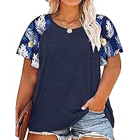 HDLTE Womens Plus Size Tops Floral Bell Sleeves Blouses Summer Crewneck Tunic Loose Casual T Shirts