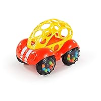 Bright Starts Oball Easy Grasp Rattle & Roll Buggie BPA-Free Push Car Infant Crawling Toy, 1 Pack, Age 3 Months and up, Red/Yellow