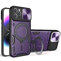 LOFIRY-Shockproof Case for iPhone 15/15 Plus/15 Pro/15 Pro Max, Ring Holder Case, Lens Protection Military Heavy Duty Cover Magnetic (15plus,Purple)