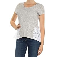 Womens Striped Lace Trim Basic T-Shirt