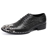 Mens Western Round Toe Leather Lace Up Dress Shoes Fashion Casual Metal Tip Oxford