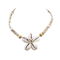 BlueRica Cowrie Shells Flower Pendant on Braided Hemp Cord Choker Necklace with Puka Shell Beads