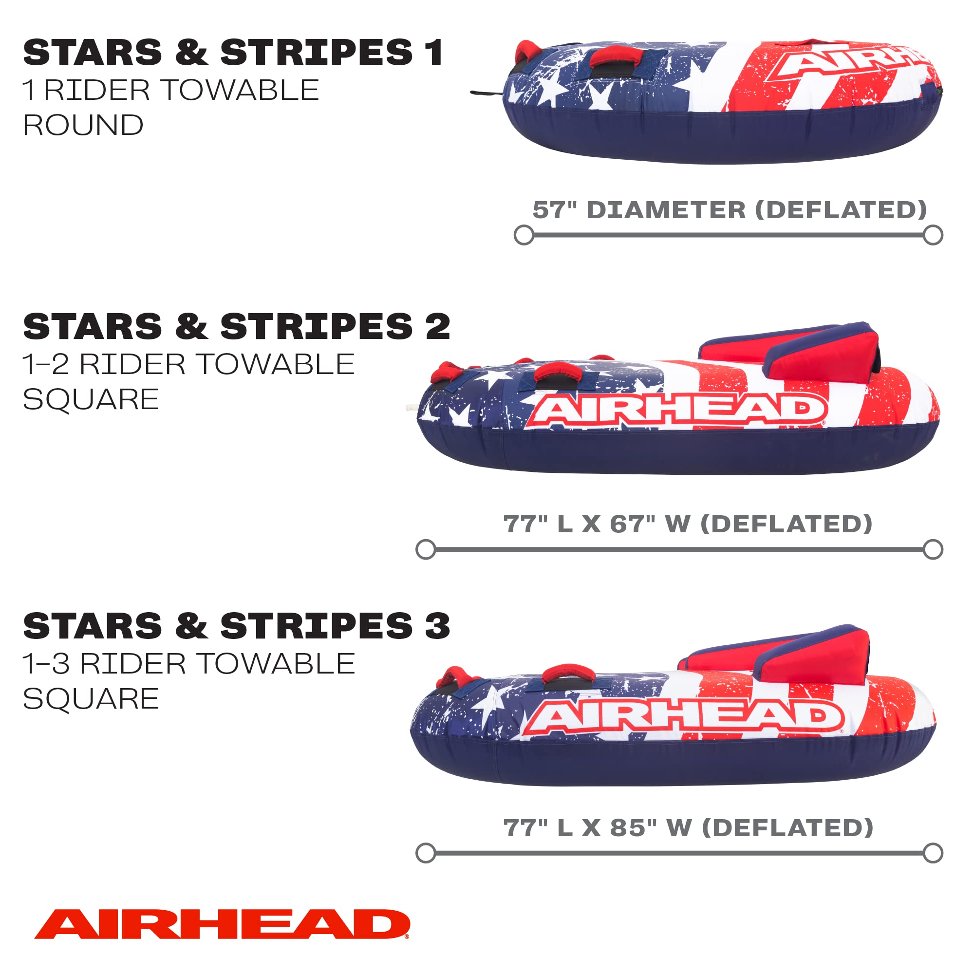 Airhead Stars and Stripes 2, 1-2 Rider Towable Tube for Boating