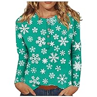 Christmas Shirts for Women Xmas Printed Casual T Shirt Button Down Crew Neck Blouse Loose Long Sleeve Sexy Tops