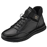 Men's Big Size Black Leather Handmade High Top Fashion Sneakers Men's Casual Shoes