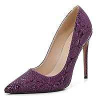 Womens Embossed High Heels 4.7 Inch Closed Pointed Toe Pumps Elegant Slip On Stiletto Heels for Ladies Dress Wedding Shoes