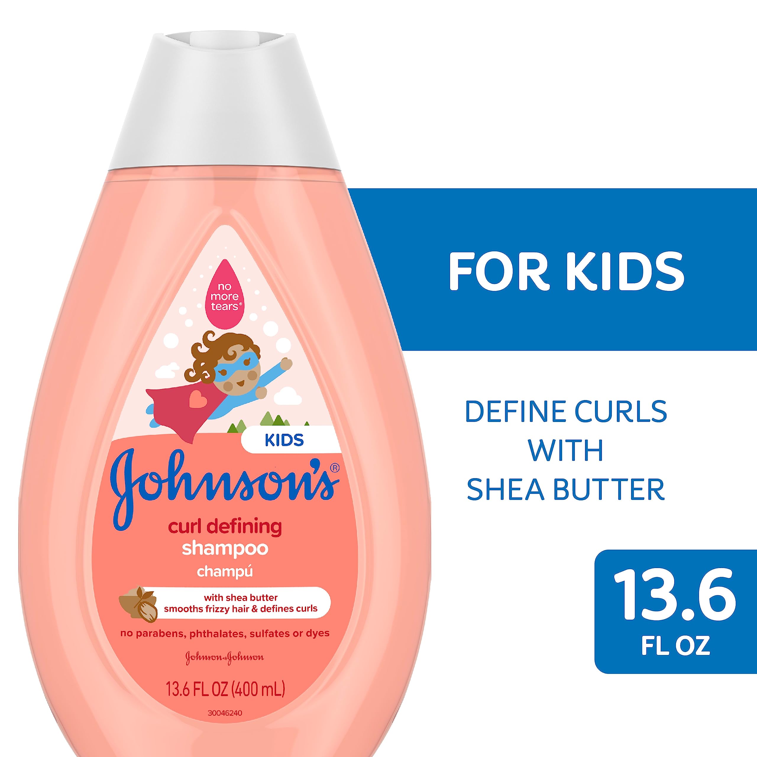 Johnson's Curl-Defining, Frizz Control, Tear-Free Kids' Shampoo with Shea Butter, Paraben-, Sulfate- & Dye-Free Formula, Hypoallergenic & Gentle for Toddler's Hair, 13.6 fl. oz