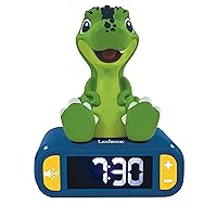 Lexibook - Dinosaur Nightlight Alarm Clock, Clock, Alarm Clock for Boys and Girls, Snooze, Blue/Green - RL800DINO