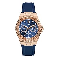GUESS Women's Stainless Steel + Stain Resistant Silicone Watch with Day + Date Functions (Model: U1053L)