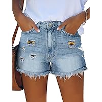 Women's Ripped Mid Waisted Denim Shorts with Pockets