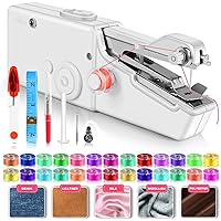 35PCS Accessories Portable Handheld Sewing Machine, Automatic Electric Hand Sewing Machine for DIY, Fabrics, Clothes, Home, Travel, Battery Operated and Easy to Use Mini Sewing Machine for Beginners