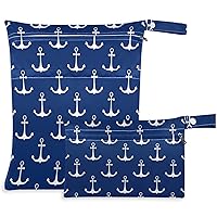 visesunny Classic Anchor Dark Blue 2Pcs Wet Bag with Zippered Pockets Washable Reusable Roomy for Travel,Beach,Pool,Daycare,Stroller,Diapers,Dirty Gym Clothes, Wet Swimsuits, Toiletries