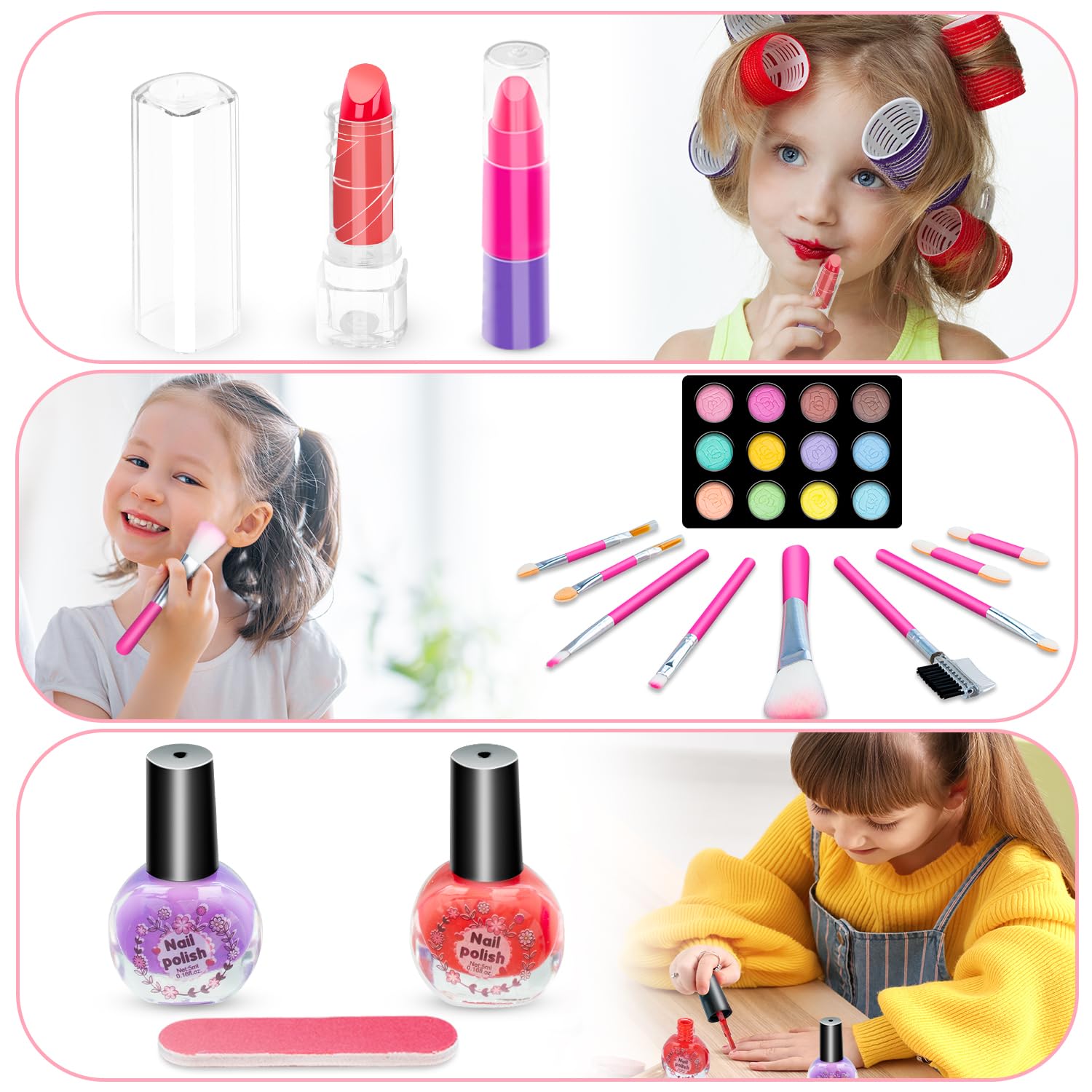 Hollyhi 47 Pcs Kids Makeup Kit for Girl, Washable Makeup Set Toy with Real Cosmetic Case for Little Girls, Pretend Play Makeup Beauty Set Birthday Toys Gift for 3 4 5 6 7 8 9 10 11 12 Years Old Kid