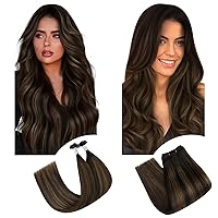 YoungSee Weft Extensions Human Hair Brown Balayage Weft Hair Extensions Human Hair Sew in Hair 18 inch and U Tip Real Hair Extensions Human Hair Dark Brown with Medium Brown Balayage 18 inch