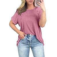 Tops for Women Casual Summer, Women's Short Sleeve Loose Knit T Shirt Top Oversized Band Tees Crew Neck, S XXXL