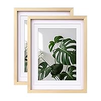 Egofine 12x16 Picture Frames Natural Wood Set of 2 - Solid Wood Frames With Plexiglass Front, Display 9x12 or 11x14 with Mat for Table Top and Wall Mounting