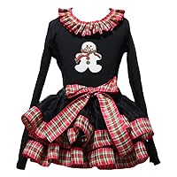 Petitebella Ginger Snowman Black L/s Shirt Checkered Ribbon Petal Skirt Nb-8y
