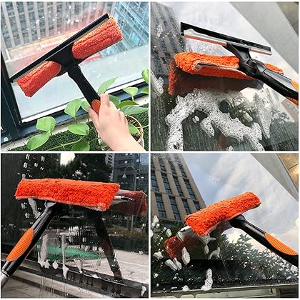 Buyplus Window Cleaner Squeegee with 3 to 12 Foot Extension Pole, Outdoor Window Cleaning Tool Washing Kit for Car, Outside, High Window Washer