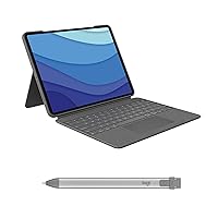 Logitech Combo Touch Detachable Backlit Keyboard Case Oxford Grey for iPad Pro 12.9-inch (5th, 6th gen - 2021,2022) Crayon Gray Digital Pencil for All iPads (2018 Releases and Later)