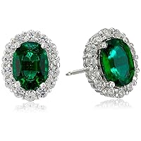 Amazon Collection Sterling Silver White Sapphire Halo Oval Stud Earrings