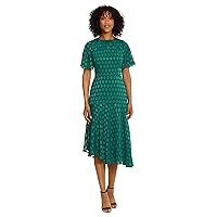 Maggy London Women's Short Flutter Sleeve Fit and Flare Dress with Asymmetric Hem Tier