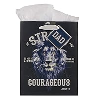 Christian Art Gifts Gift Bag/Tissue Paper Set Strong And Courageous Joshua 1:9 Bible Verse, Blue Lion, Medium