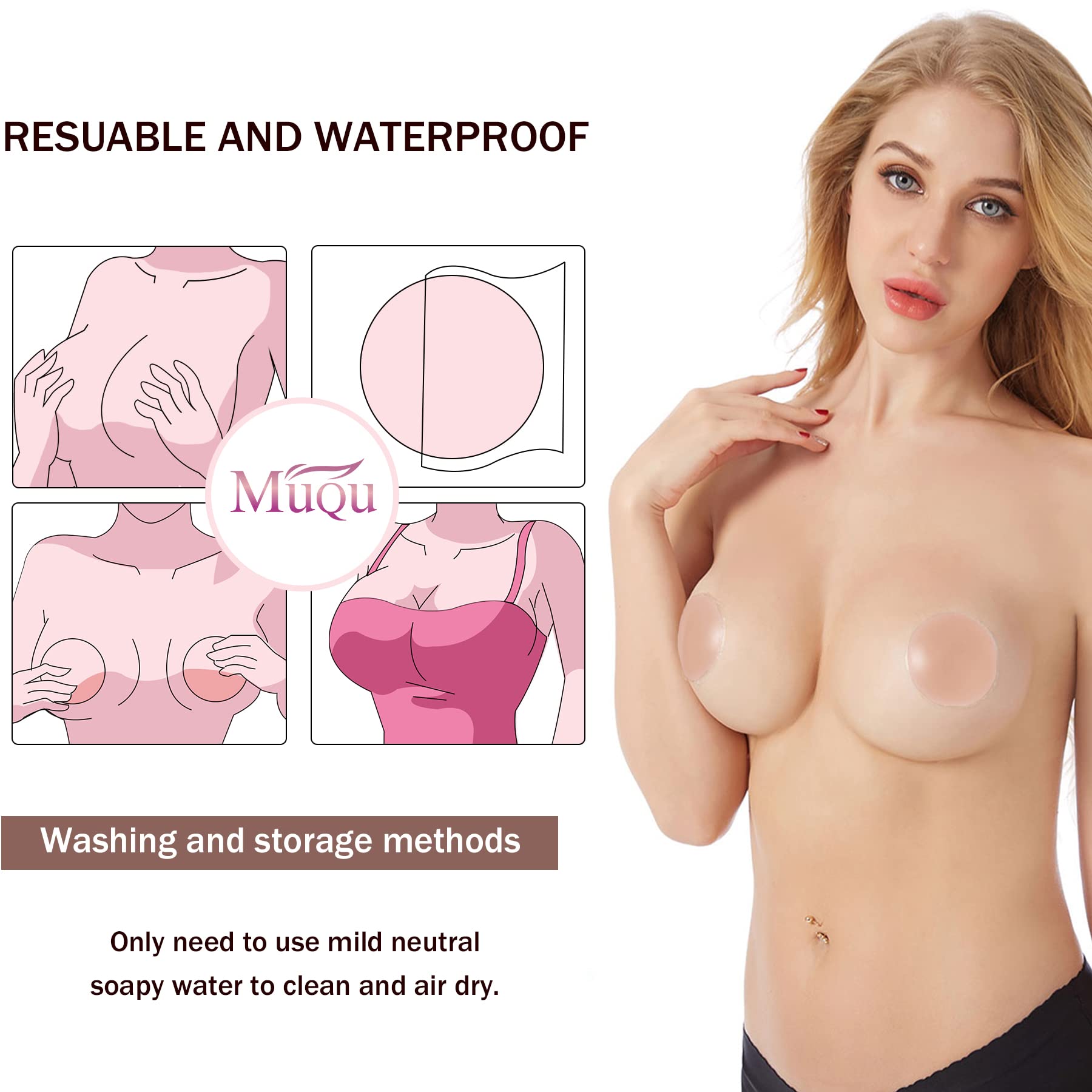MUQU Pasties Nipple Covers - Silicone Nipple Covers Reusable Adhesive Invisible Nippleless Cover Breast Petals for Women