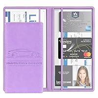 Car Registration and Insurance Card Holder, PU Glove Box Essential Documents Paperwork Driver License Organizer for Car, Wallet Case Auto Vehicle Truck Accessories for Women and Men （Purple）