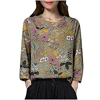 Womens Tops Long Sleeve Boho Floral Slim Cute Shirts Crewneck Curved Hem Casual Loose Fashion Blouses for Going Out