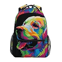 ALAZA Colorful Dog Print Golden Retriever Backpack Purse with Multiple Pockets Name Card Personalized Travel Laptop School Book Bag, Size M/16.9 inch