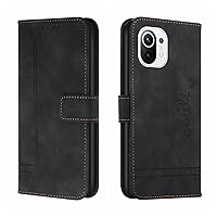 Cellphone Flip Case Compatible with Xiaomi Mi 11 Wallet Case,Shockproof TPU Protective Case,PU Leather Phone Case Magnetic Flip Folio Leather Case Card Holders Protective Case (Color : Black)