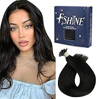 Fshine K Tip Hair Extensions Human Hair 22 Inch Jet Black U Tip Hair Extensions Human Hair 50g/50s Keratin Bonding Hair Extensions Long Straight Remy Hair