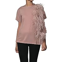 Women Basic T-Shirt with Ostrich Feathers Crew Neck Short Sleeve Cotton Casual Tee Hippop Street Style