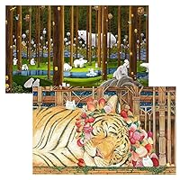 Two Plastic Jigsaw Puzzles Bundle - 1000 Piece for Adults - Smart - Polar Bears in The Forest and 1000 Piece for Adults - Cotton Lion - Goodnight Tiger [H2075+H2146]