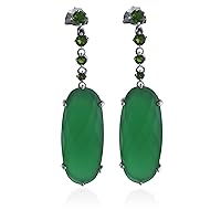 Green Onyx Oval Shape Gemstone Jewelry 925 Sterling Silver Drop Dangle Earrings For Women/Girls