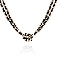GUESS Goldtone Black Suede and Cain Knot Necklace