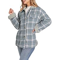 Dokotoo Winter Coats for Women Button Down Plaid Flannel Shirts Warm Sherpa Fleece Jacket