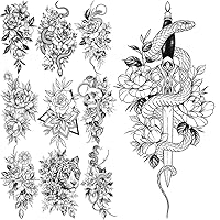 Pencil Sketch Snake Temporary Tattoos For Women Girls Skull Tiger Geometric Flower Tattoo Sticker Arm Small Tatoos