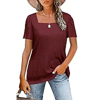 Womens Tops Square Neck Puff Short Sleeve Tshirts Loose Casual Summer Blouses