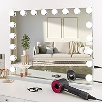 COOLJEEN Large Hollywood Makeup Mirror 18 LED Bulbs Vanity Mirror with Protective Power Outlet USB Charging Port 3 Color Lighting Modes Wall Mounted or Standing (White)