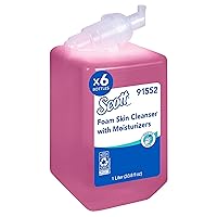 Scott® Foam Hand Soap with Moisturizers (91552), 1.0 L Pink, Floral Scent Manual Hand Soap Refills for compatible Scott® Essential Manual Dispensers (6 Bottles/Case)
