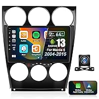 [2+64G]Android 13 Car Stereo for Mazda 6 2004-2015 with Wireless Apple Carplay&Android Auto,9 Inch Touch Screen Car Radio with Bluetooth FM/RDS Radio WiFi GPS Navigation SWC Dual USB+AHD Backup Camera